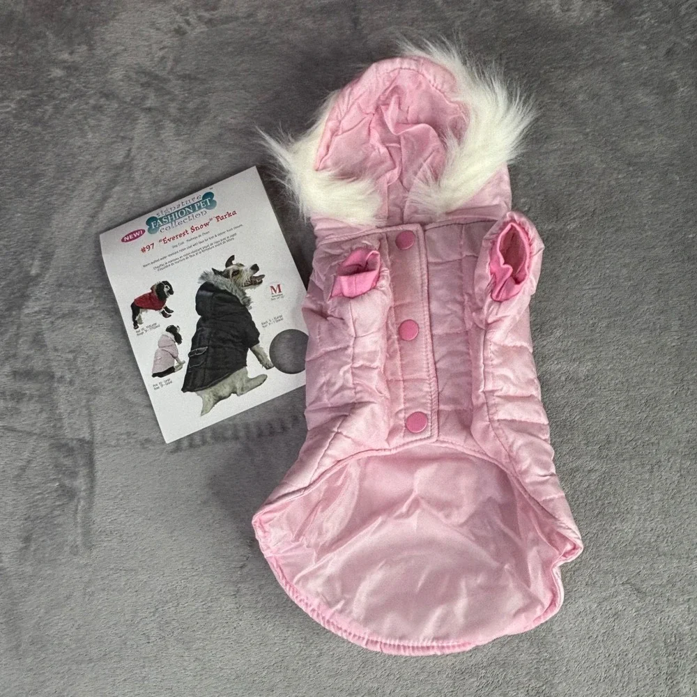 Everest Snow Parka Dog Medium Pink Quilted Faux Fur Hood Water‎ Resist Jacket